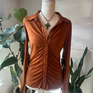 Simply Vera Vera Wang Rust Button-Front Ruched Long-Sleeve Top